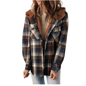 NWT | Plaid Shacket Hooded Fleece-lined | M
